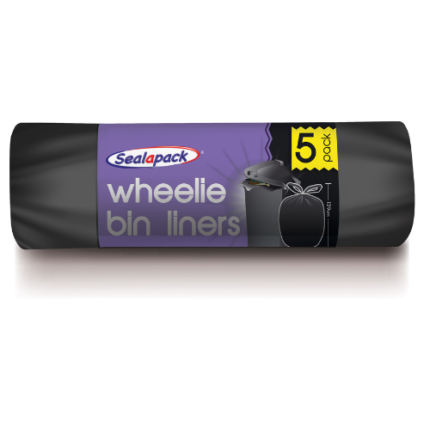 Sealapack Wheelie Bin Liners – Heavy-Duty Pack of 5 | Tie Handles for Easy Sealing & Transport