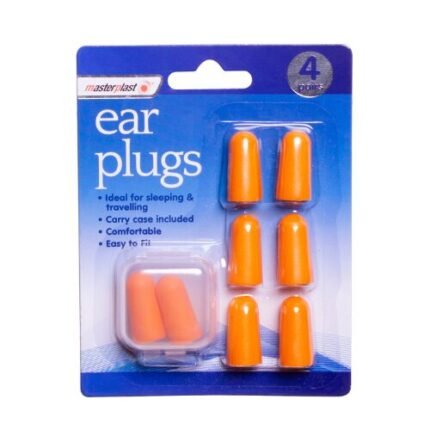 Masterplast Ear Plugs – 4-Pack Foam Earplugs with Carry Case | Comfortable Noise Reduction for Sleep, Travel & Work